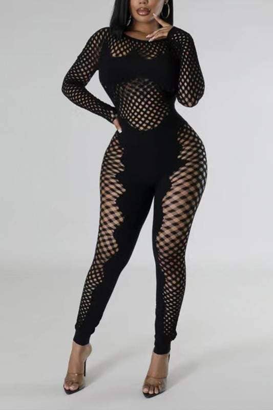 Sexy long sleeve sheer mesh jumpsuit