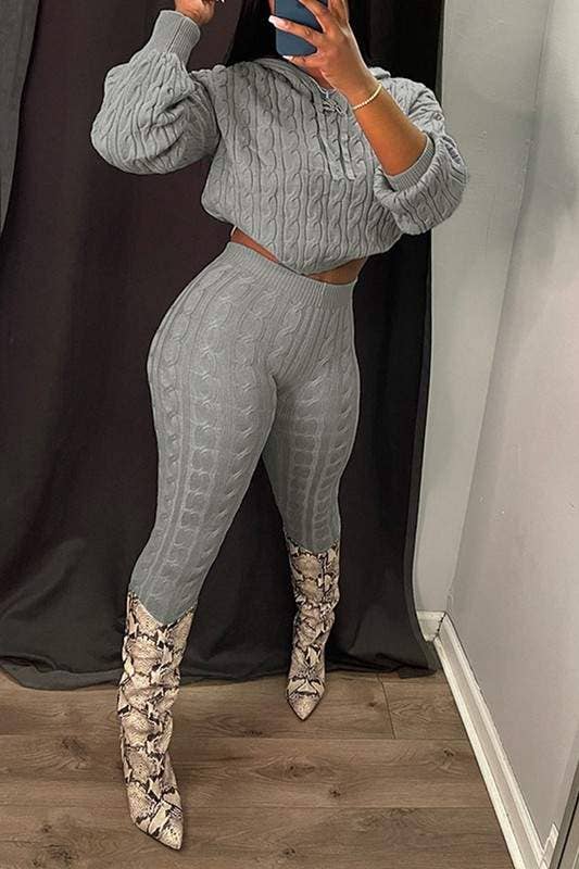 Get Closer - Cable Knitted Hoodie And Tights Set