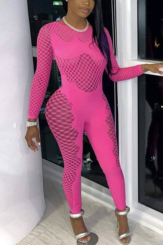 Sexy long sleeve sheer mesh jumpsuit
