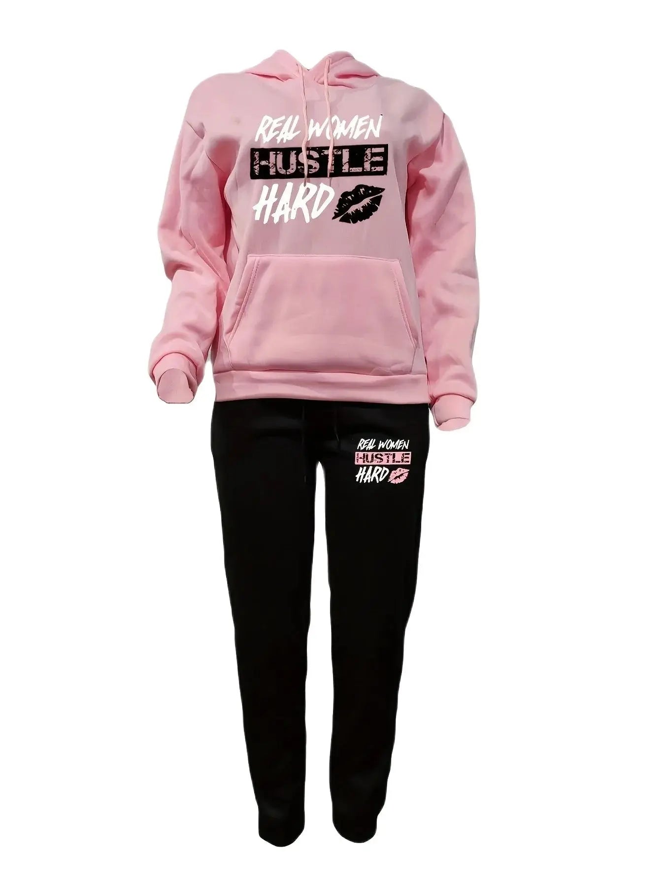 PLAY HARD-Plus Size Hoodie Pullover Two Pieces set