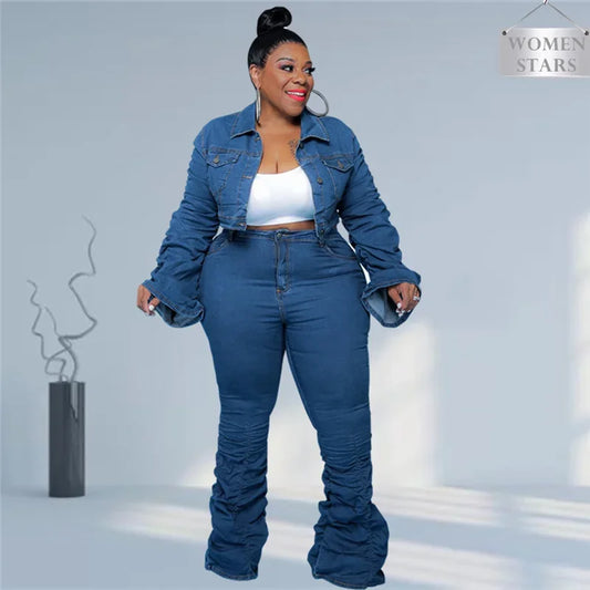 Stack Mine Up - Denim Plus 2 Piece Set