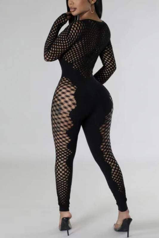 Sexy long sleeve sheer mesh jumpsuit