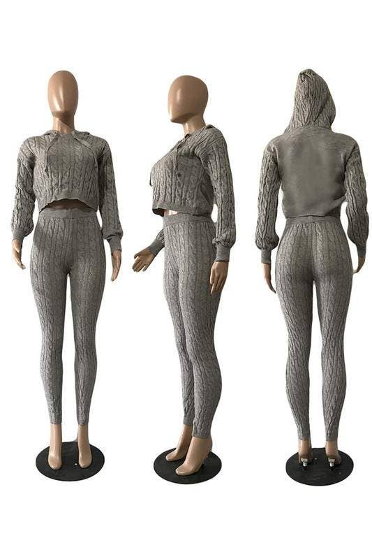 Get Closer - Cable Knitted Hoodie And Tights Set