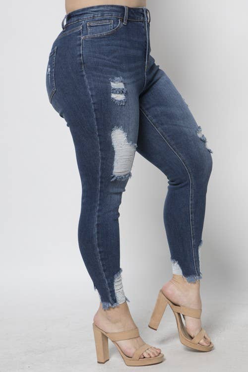 PLUS SIZE DISTRESSED SKINNY LEG JEANS: Black