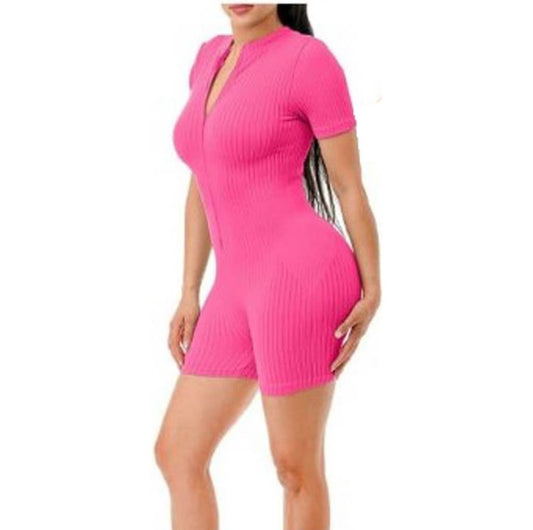 Sexy Ribbed Zip-Up Romper